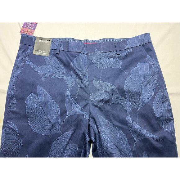 NWT Murano Men's Evan Extra Slim Fit Navy Blue Leaf Print Pants - Size 38x28.5 - Picture 3 of 8